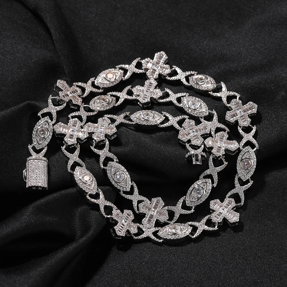 Uwin Classic Cross Bail Iced Out Cross Pendant With BaguetteCZ Big Eye Infinity Link Chain Necklace Charm Fashion Hiphop Jewelry