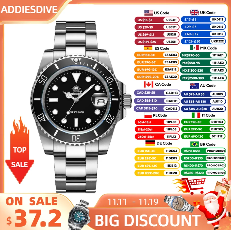 ADDIESDIVE 2023 nuovi uomini orologio al quarzo acciaio Super luminoso lunetta in ceramica 200m calendario impermeabile orologio da polso Relógio de quarzo