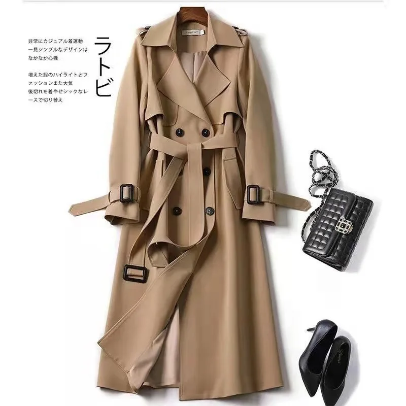 Damen Herbst Trenchcoat Mittellang Britischer Stil Langer Mantel Koreanische Mode Windbreaker Oberbekleidung