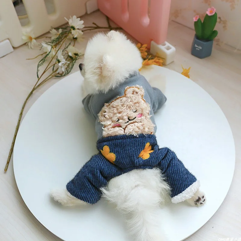 1PC pet clothes cat winter thickening powder blusher flower bear cotton padded jacket suitable for small and medium-sized dogs