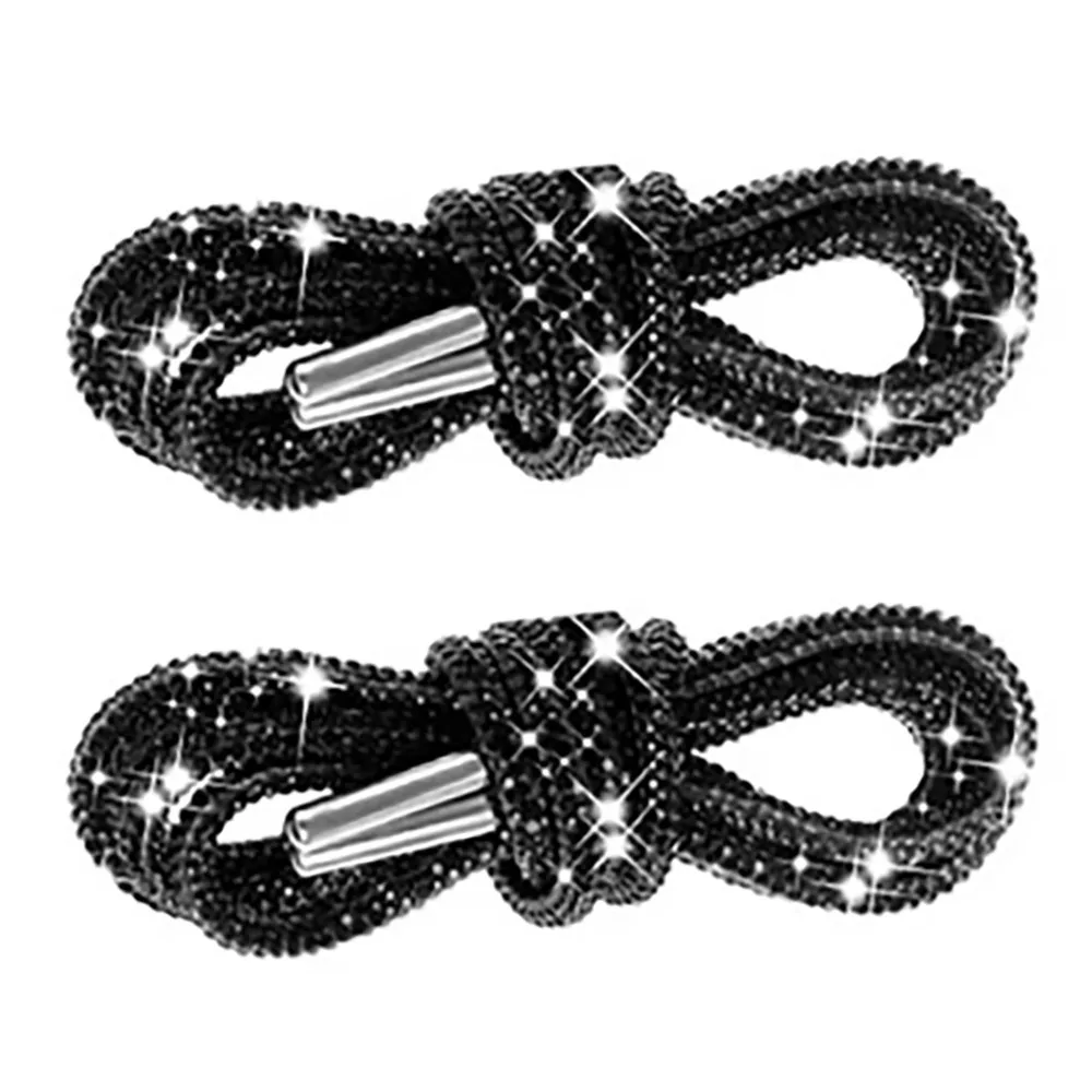 2pcs 4mm Diameter Rhinestone Shoelaces 120cm/47.2in Length Lightweight Glitter Rope Laces Black Bling Drawstring Cords