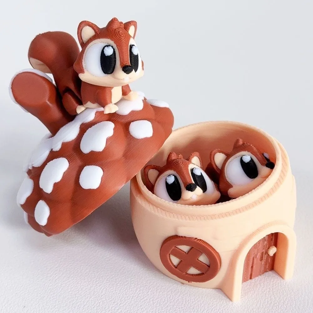 Plastic Material Squirrel Set Non-Electric Cute Design 3D Printed Decorative Piece Movable Joints Creative Trendy Easter
