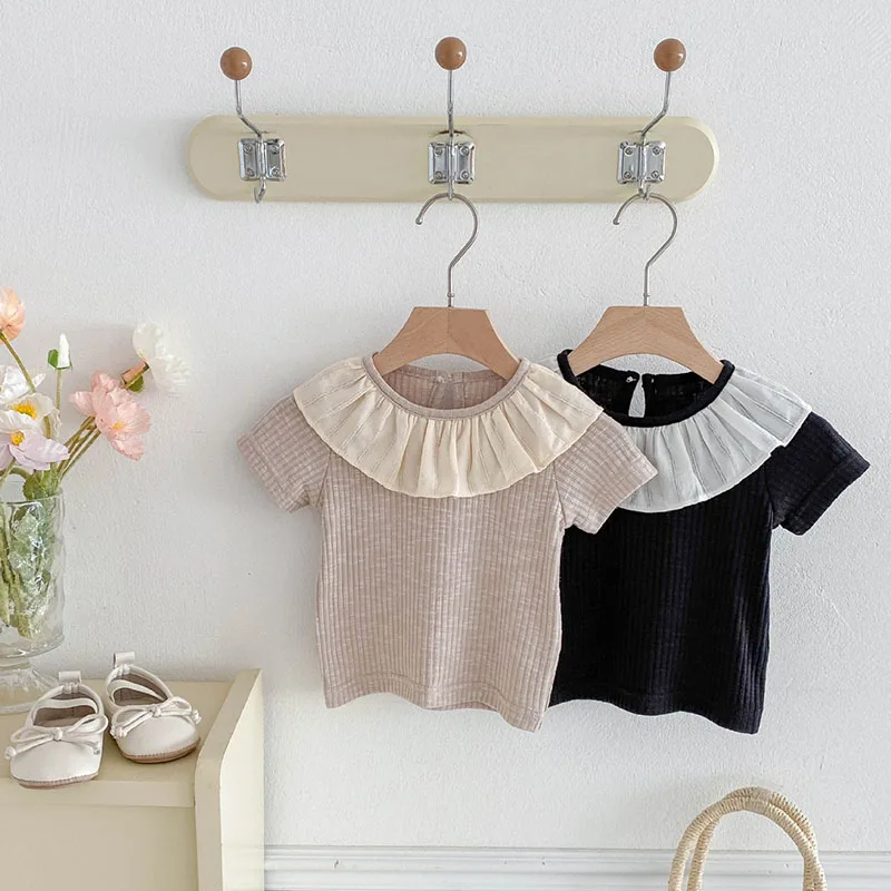 

2026 New Summer Baby Clothes 0-3T Cute Patchwork Girls Short Sleeved Shirt Toddler Thin Comfortable Outwear Tops