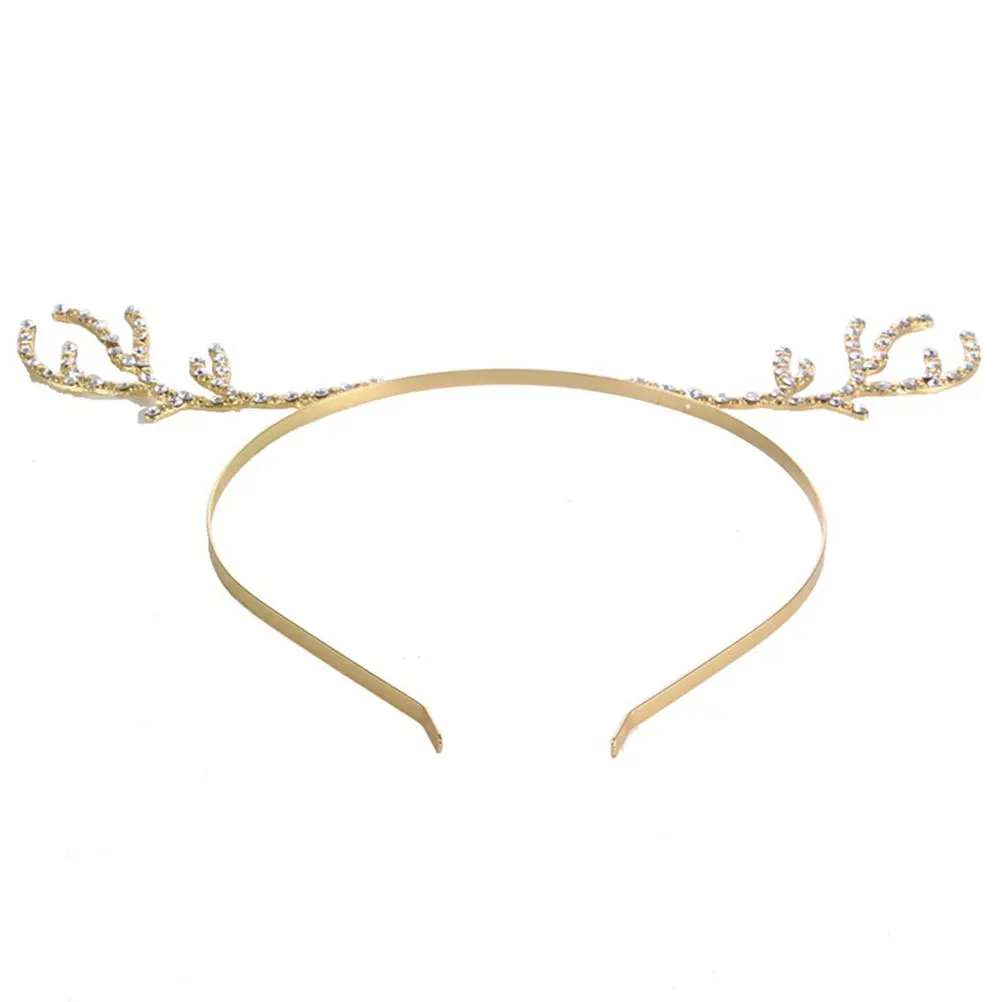 

2 шт., обруч для волос из сплава с кристаллами и рогами, золотой для женщин и девочек, легкие вечерние карнавальные рождественские аксессуары для волос, повязка на голову