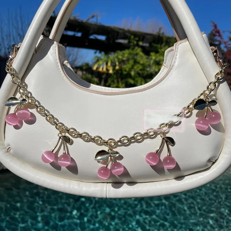 

Pink Cherry Bag Charm Strawberry Pendants For Bags Fashionable Women's Keychain Accessories Gift