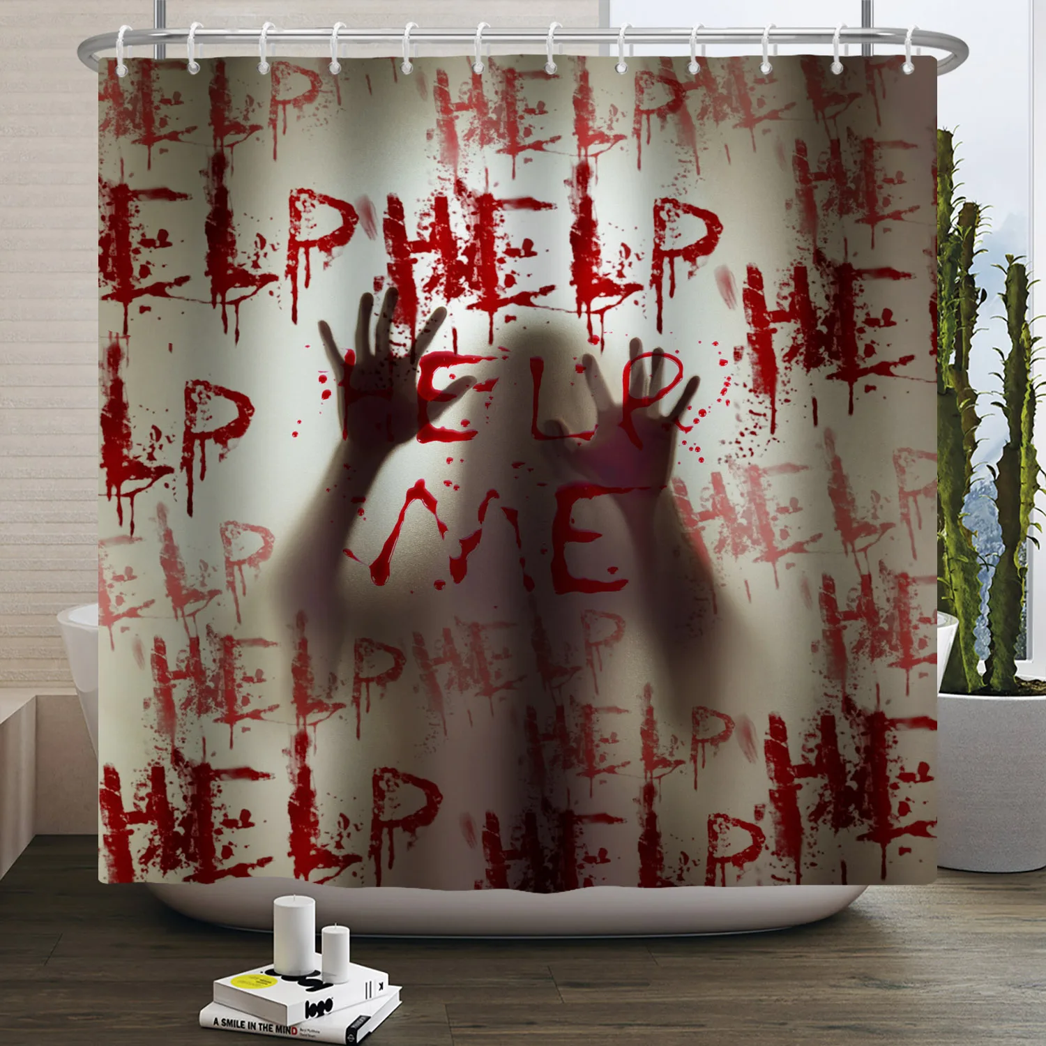 Halloween Shower Curtain Horror Night Bloody Hands Spooky Zombie Skull Scary Halloween Waterproof Bath Bathroom Shower Curtain