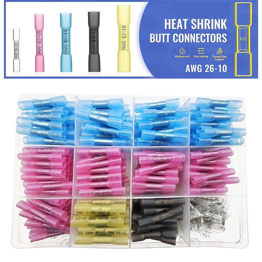 

340 PCS Heat Shrink Butt Connectors Waterproof Electrical Wire Connectors Insulated Automotive Butt Connectors