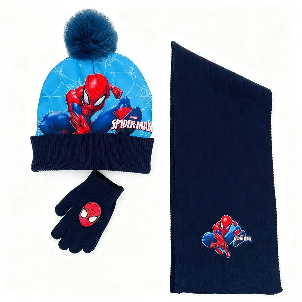

Disney Knitted Hat Scarf Groves Sets Spider Cartoon Anime Knit Cap Boys Girls Winter Windproof Children Hats Warmer Bonnet Gifts