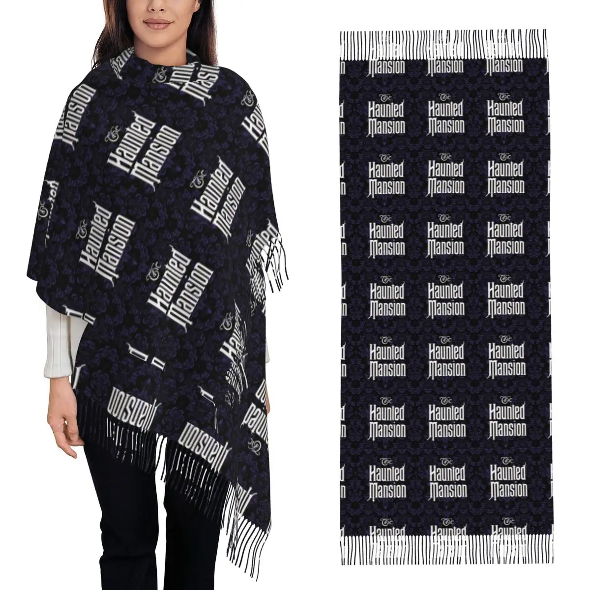 Gothic Vampire Halloween Haunted Mansion Scarf Tassel Scarves for Women Soft Warm Shawls and Wraps Long Fall Winter Shawl Wrap