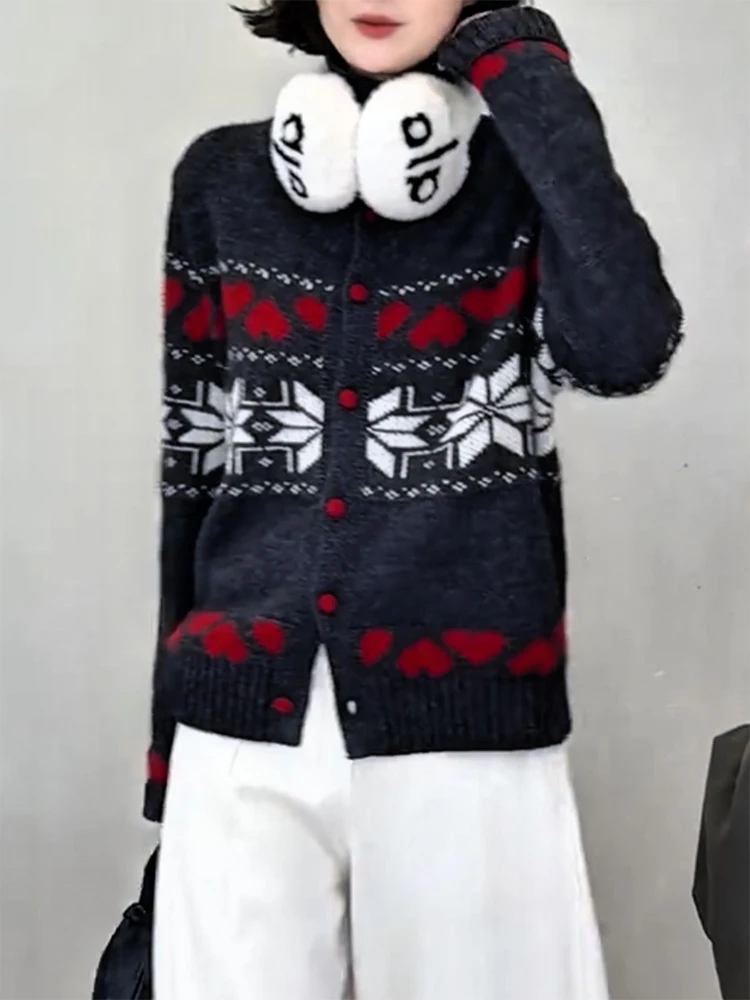 

Korean Sle Fair Isle High Ne Knitted Open Cardigan Autumn Winter New Arrival plus Size Slimming Agel Ladies Sweater