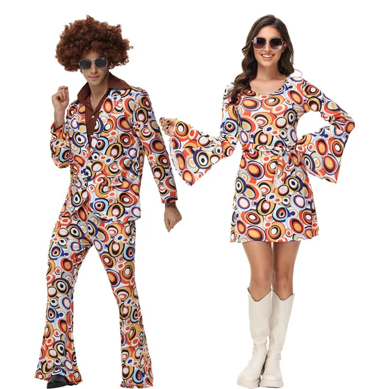 

New Retro 70's Disco Couple's Printed Costume Cosplay Hippy Party Performance Costume Festival Play Costume