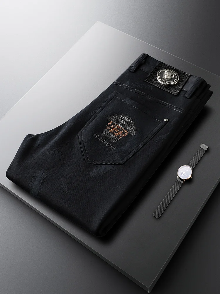 

Busin Casual Straight Leg Men's Pants Autumn Bla Embroidery Floral Pattern Slim Fit Faionable Youthful Sle Long Trou...