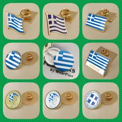 Greece Greek Map Flag National Emblem National Flower Brooches Badges Lapel Pins