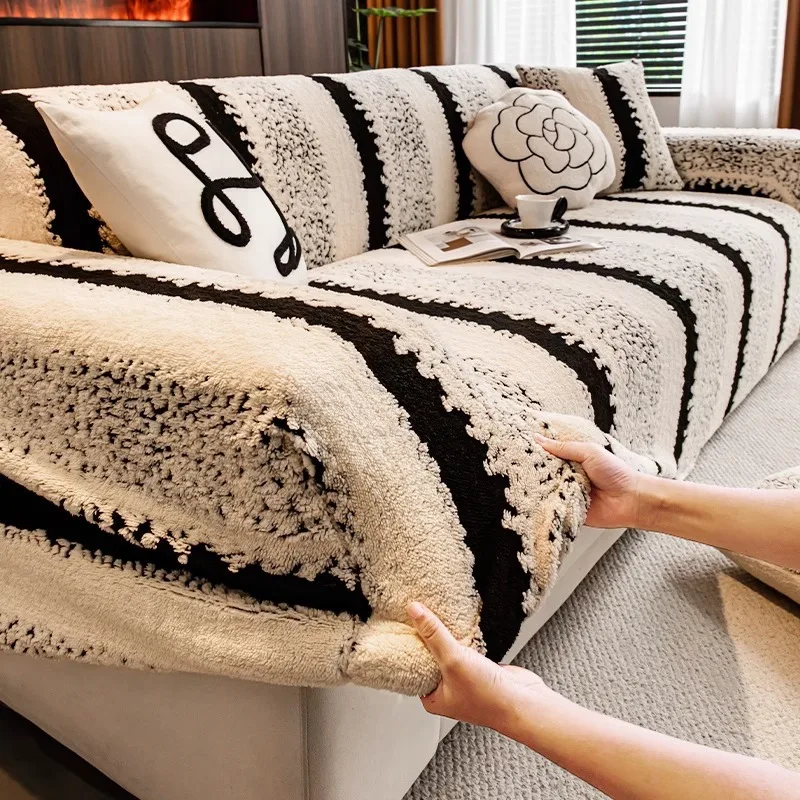 

Cozy Fluffy Elastic Sofa Cover Universal Fit Cat Resistant Stretch Couch Protector All Season