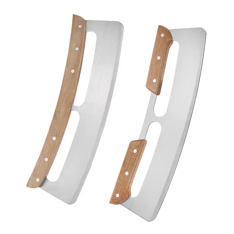 Stainless Steel Pizza Slicer Wheel Kitchen Pizza Cutter Rocker with Wooden Handle & Protective Cover