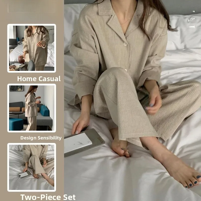 

Autumnal Striped Long Sleeve Sleepwear Set Women's Fashionable Home Clothes High-End Feeling Long Pants Ensemble