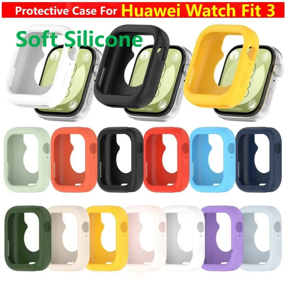 Funda de silicona TPU para Huawei Watch Fit 3, correa de reloj inteligente, cubierta de parachoques suave, Fit3 Protector, accesorios de carcasa, adaptador