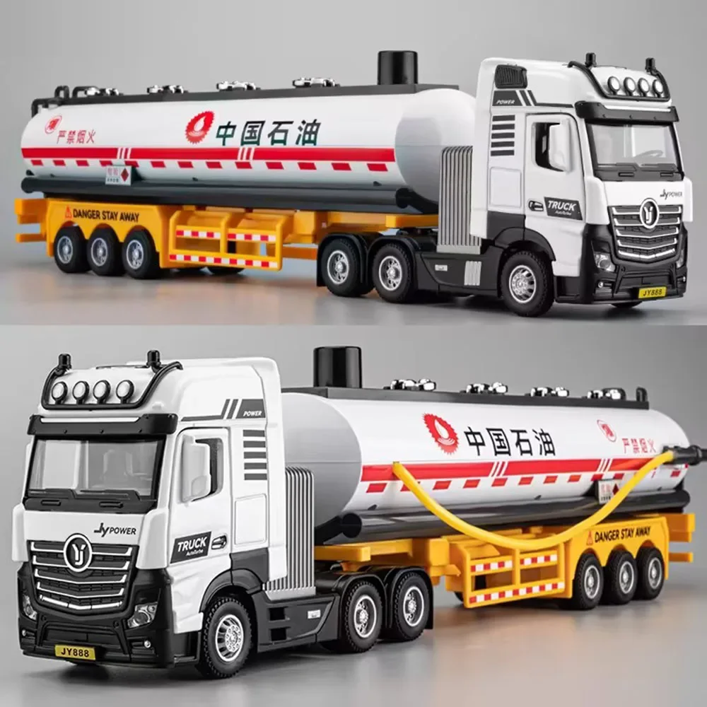 1:50 Scale Oil Tank Truck Miniature Cars Models Toys Alloy Diecast Doors Opened Wheel Pull Back Vehicle for Children Adult Gifts