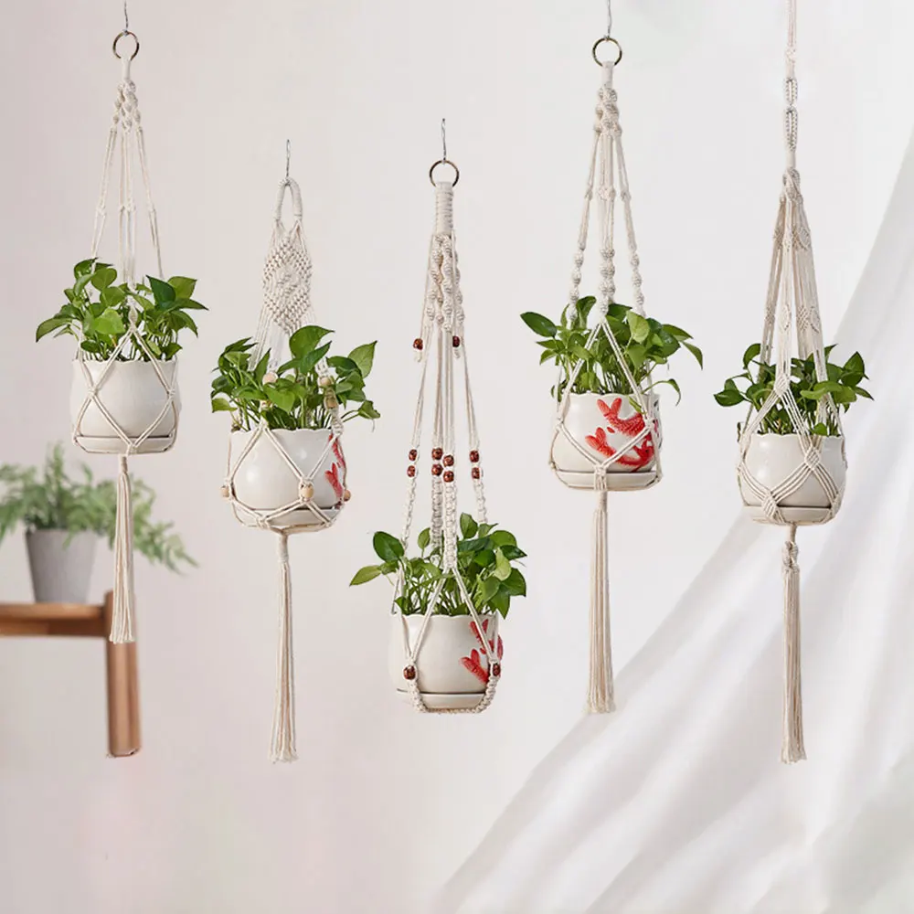 

Handmade Macrame Plant Holder 100% Cotton Various Styles Flower Pot Hanger Hanging Basket For Wall Decorantion Courtyard Garden