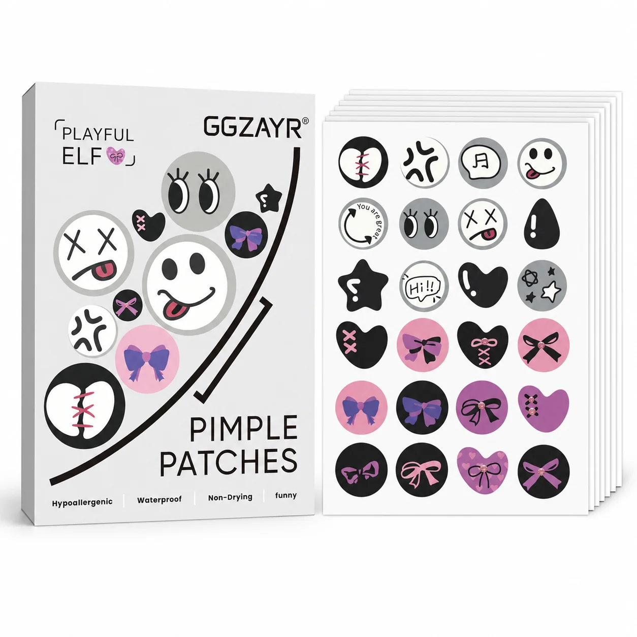 240PCS Cute Bow & Emoji Hydrocolloid Pimple Patches , Fun Shape Face Stickers, Thin Comfortable Spot Patches for DailySkin Care