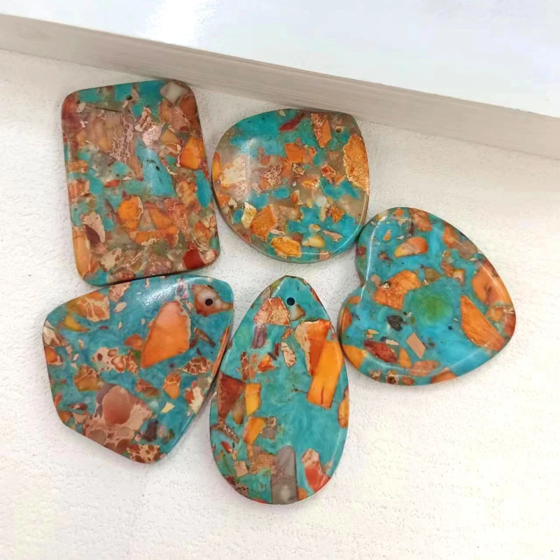 1Pcs/Lot New Emperor Stone Turquoise Orange Pendant   Semi Finished DIY Bag Pendant Jewelry Accessories Wholesale