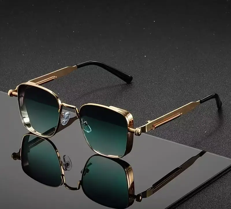 Nouvelles lunettes de soleil pour hommes steam punk à bordure de boîte rétro européenne et américaine avec ressorts métalliques personnalisés, lunettes de soleil indiennes