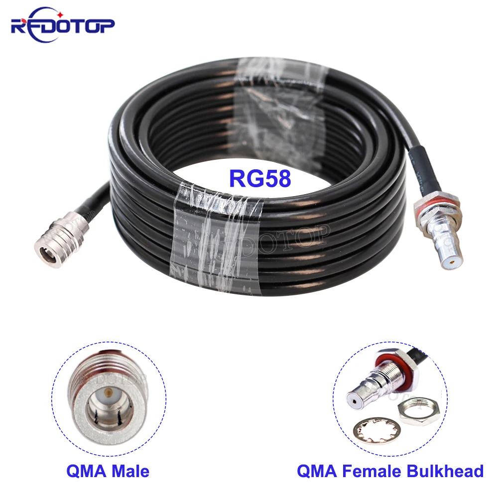 

1Pcs RG-58 50-3 QMA Male Plug to QMA Female Bulkhead Connector 50 Ohm Low Loss RG58 Cable RF Coaxial Pigtail Jumper 15cm-30m