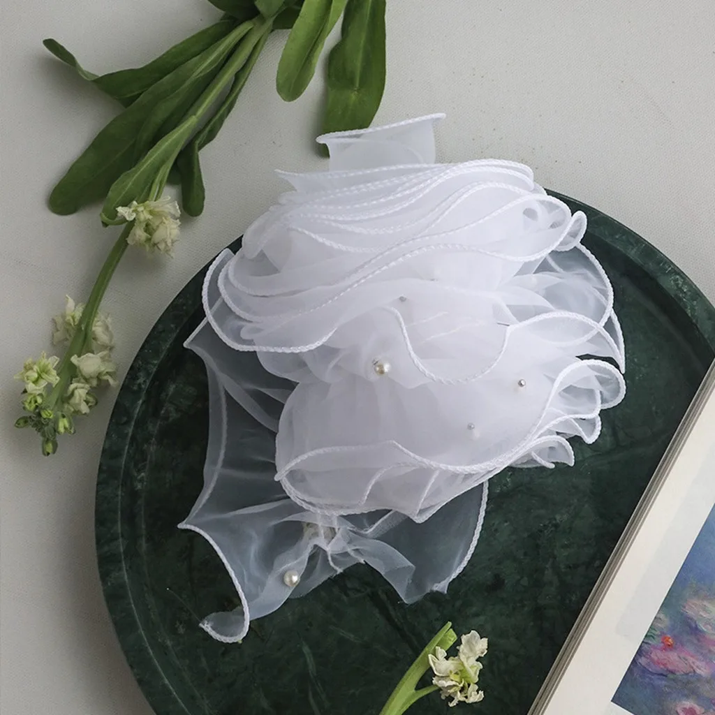 Pearl Organza Ribbon Pearl-Decorated Ruffled Lace Trim Pleated Ribbon Translucent Lolita Apparel Ribbon For Wedding Decoration