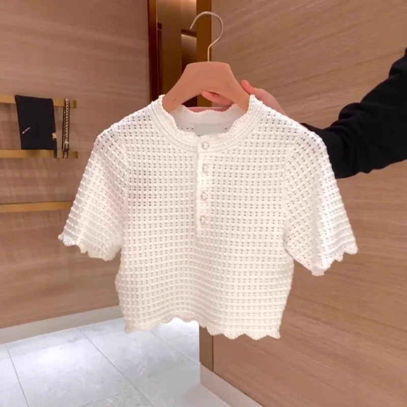 French Style Floral Dress Set for Women's Summer Wear Paired with A Complete Set of Pearl Collar Hollow Knit Sweater image 2