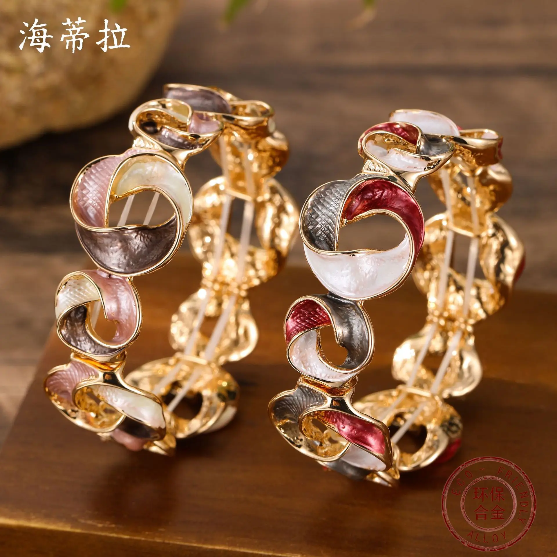 

DIY accessories enamel color hollow flower elastic bracelet women's entrepreneurial design geometric line petal bracelet