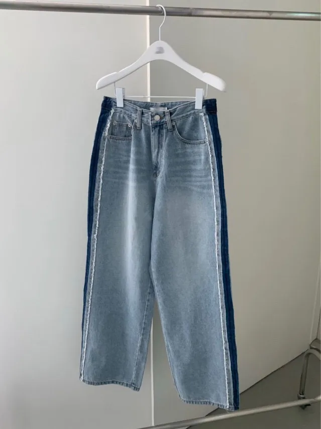 SML 2026 printemps automne femmes taille haute jambe large jean streetwear pantalon gland Patch bleu denim pantalon femmes (XH6282