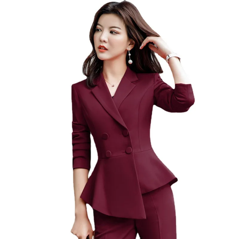 2023 Spring Summer Formal Ladies Double Breaste Blazer And Pants Suits Office Uniform 2XL Size Pants Jacket Business Work Wear