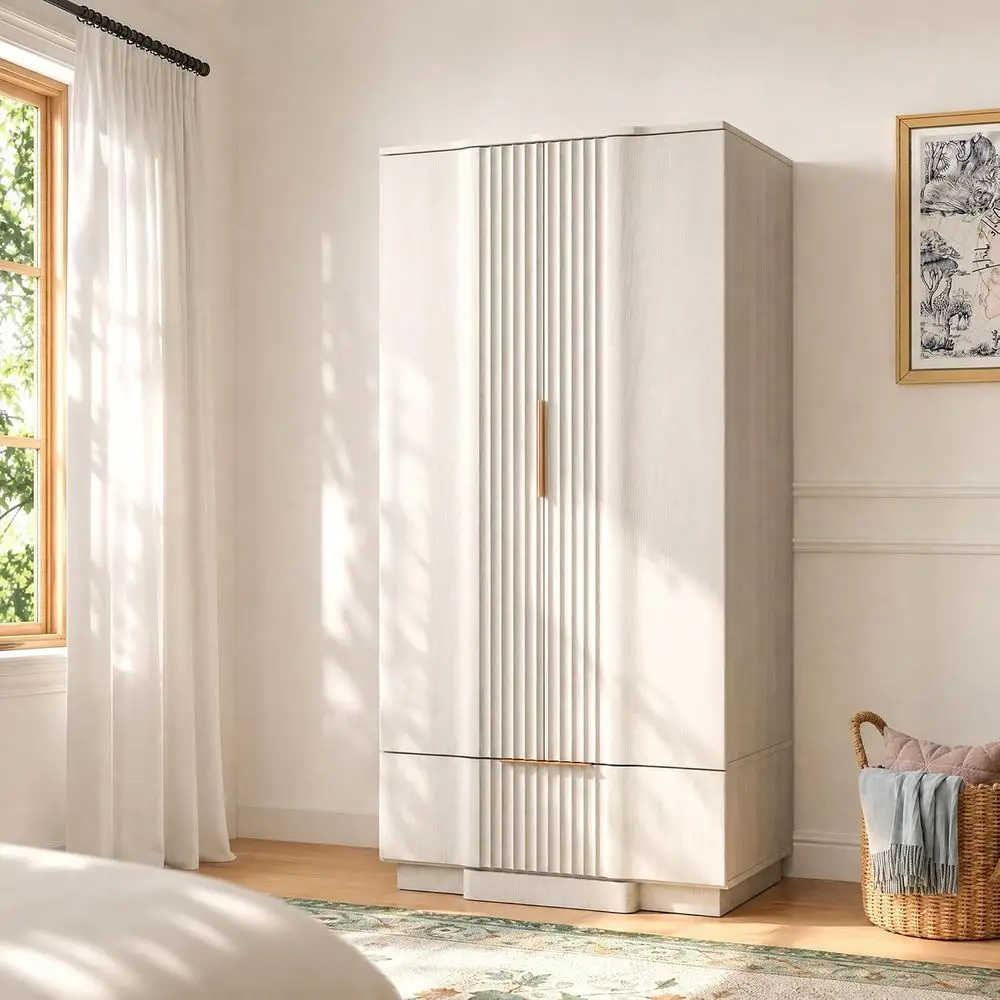 Fluted Wave Tactile Compact Armoire featuring 3D wave door panels