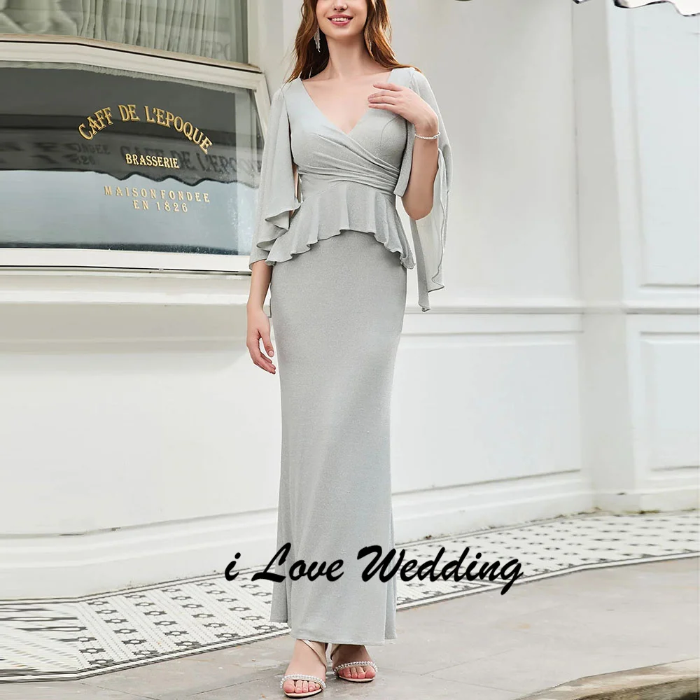 

Custom Made V-neck Pleated Modest Straight Mother of the Bride Batwing Sleeve Long Bridesmaid Gown for Women