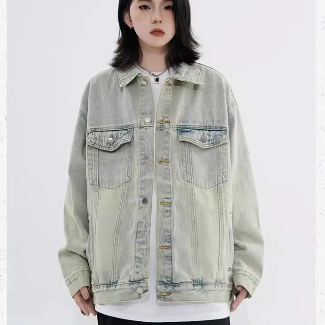 High Street Retro Wash Women's Denim Jacket Autumn Korean Fashion Cardigan Denim Top Long Sleeve Outerwears Winter Jacket S-XL