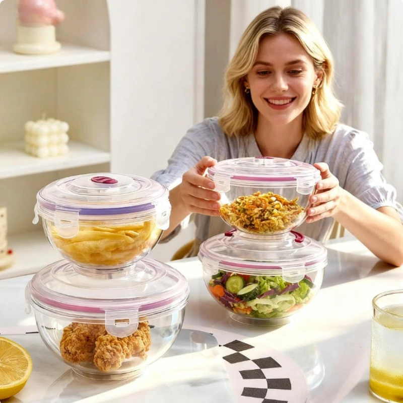 Высококачественная герметичная коробка для хранения продуктов питания из 4 предметов с удобной в очистке и ручкой, подходящая для приготовления еды и коробки для бенто