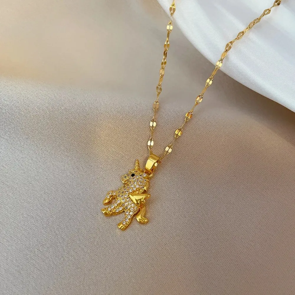 Shiny Zircon Decorated Unicorn Pendant Necklace Cute Jewelry Accessory Women's Necklace Perfect Gift for Girls