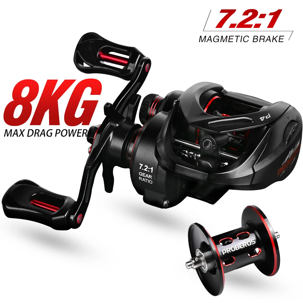 PROBEROS Baitcasting-Rolle 7,2:1 Übersetzungsverhältnis 5+1BB 8 kg/18 lb Drag 162 g Metallgehäuse Gusstrommelrad Salzwasser-Angelrolle Pesca – Detail 6