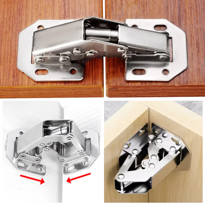 Dobradiças de armário de cozinha, 2/20 peças, 90 graus, sem perfuração, móveis domésticos, à prova de ferrugem, dobradiças de almofada