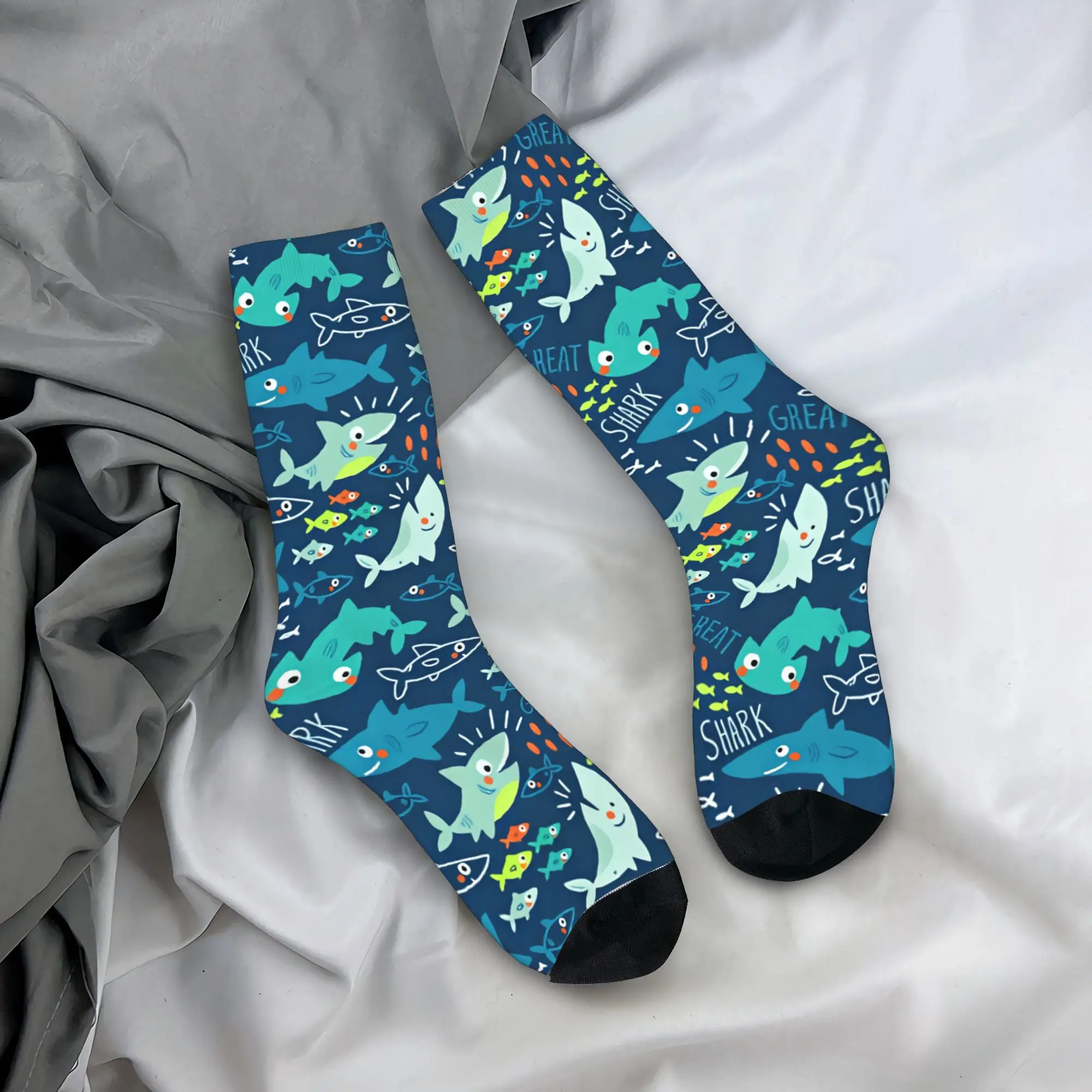 

Great Shark Seamless Pattern Colorful Cartoon Stockings Adults Men Socks Medium Soft Trendy Socks Non Slip Printed Socks Gift