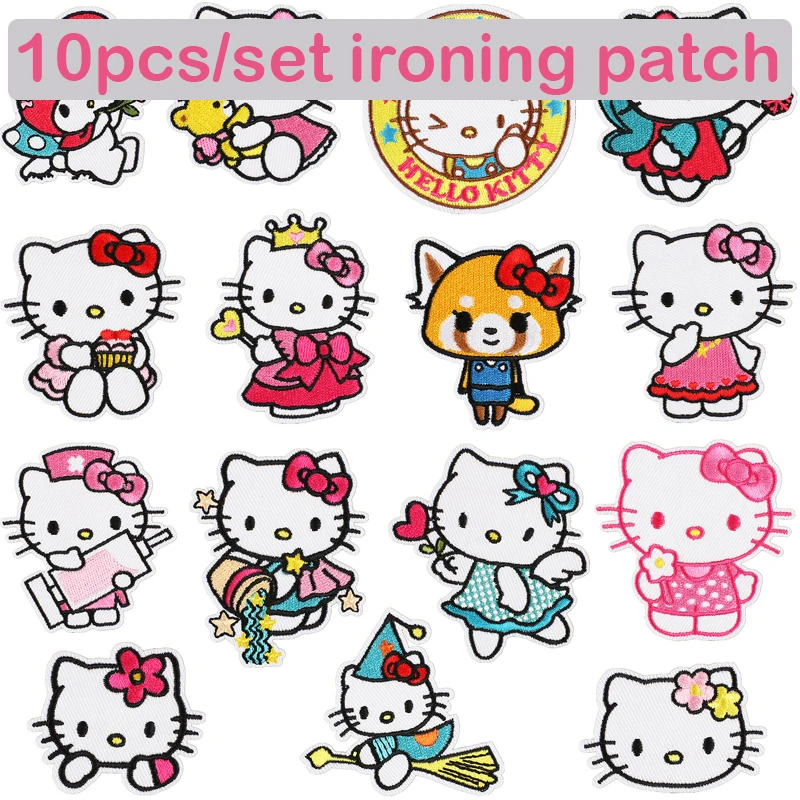 

10 шт. миниатюрных милых термонаклеек Sanrio Hello Kitty My Melody ‌ Вышитые нашивки для детской одежды, значки, аксессуары