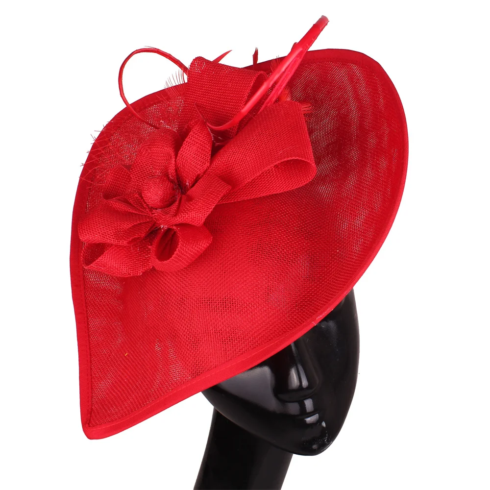 

Women's Fascinators Red Feather Flower Kentucky Derby Hat Sinamay Pillbox Hats Millinery for Wedding Tea Party Headband Clips