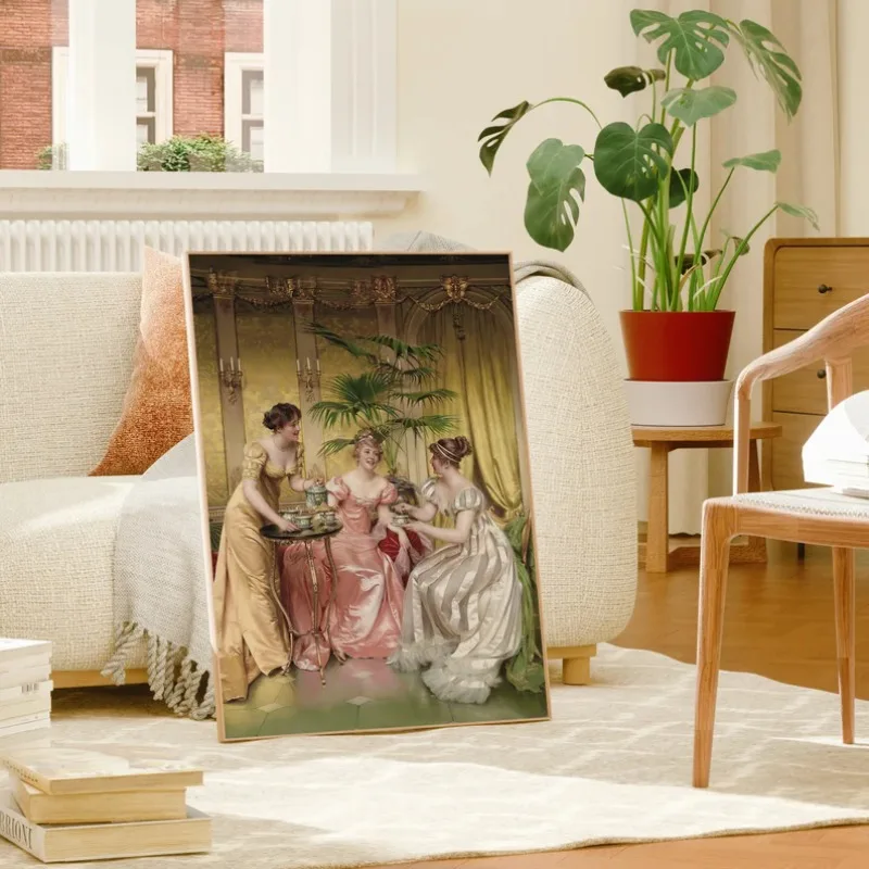1PC frameless decorative art print,The Renaissance Women Portrait Poster Vintage Victorian Feminine Canvas Painting Fashion Wall