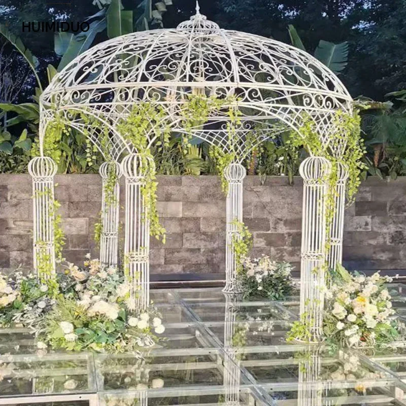 European-style round pavilion leisure wrought iron yurt villa movable pavilion wooden house  outdoor courtyard