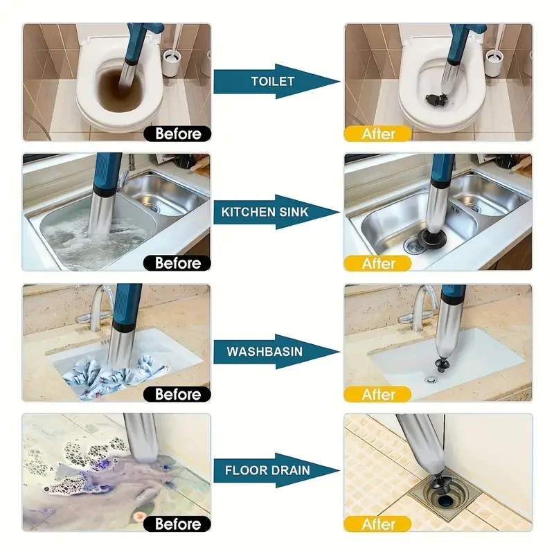 1 Set alat pembersih pipa Toilet Plunger, perangkat pembersih saluran pipa Toilet dapur, alat membuka sumbatan kamar mandi, membuka pipa pistol