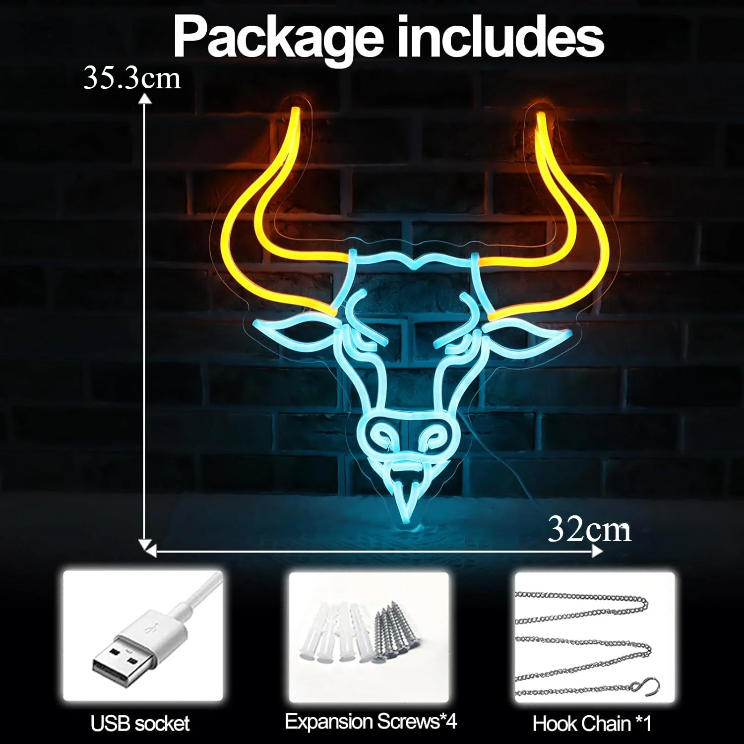 Longhorn Ox Neon Light Sign Dimmable LED Neon Sign For Wall Decor Office Man Cave Shop Club Bar Game Room Decor Art Gift