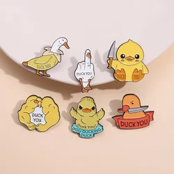 Cartoon Animal Duck Enamel Pins Duck Duck You Middle Finger Brooches Lapel Badges Provocative Jewelry Gift For Kids