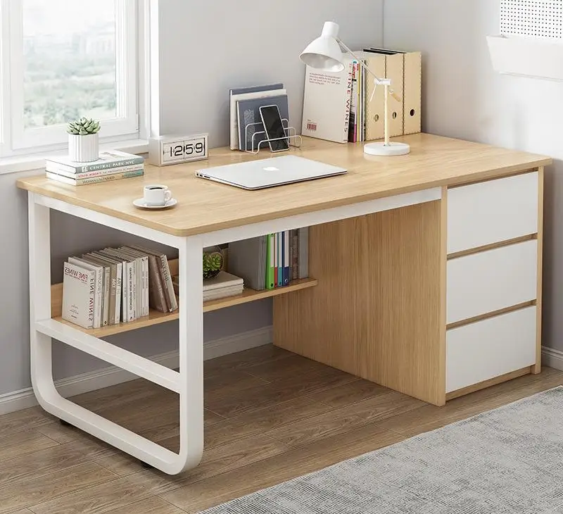 Modern eenvoudig houten bureau voor thuiskantoor slaapkamer ijzeren computertafel met lade kleine ruimtes groothandel gebruik meubilair