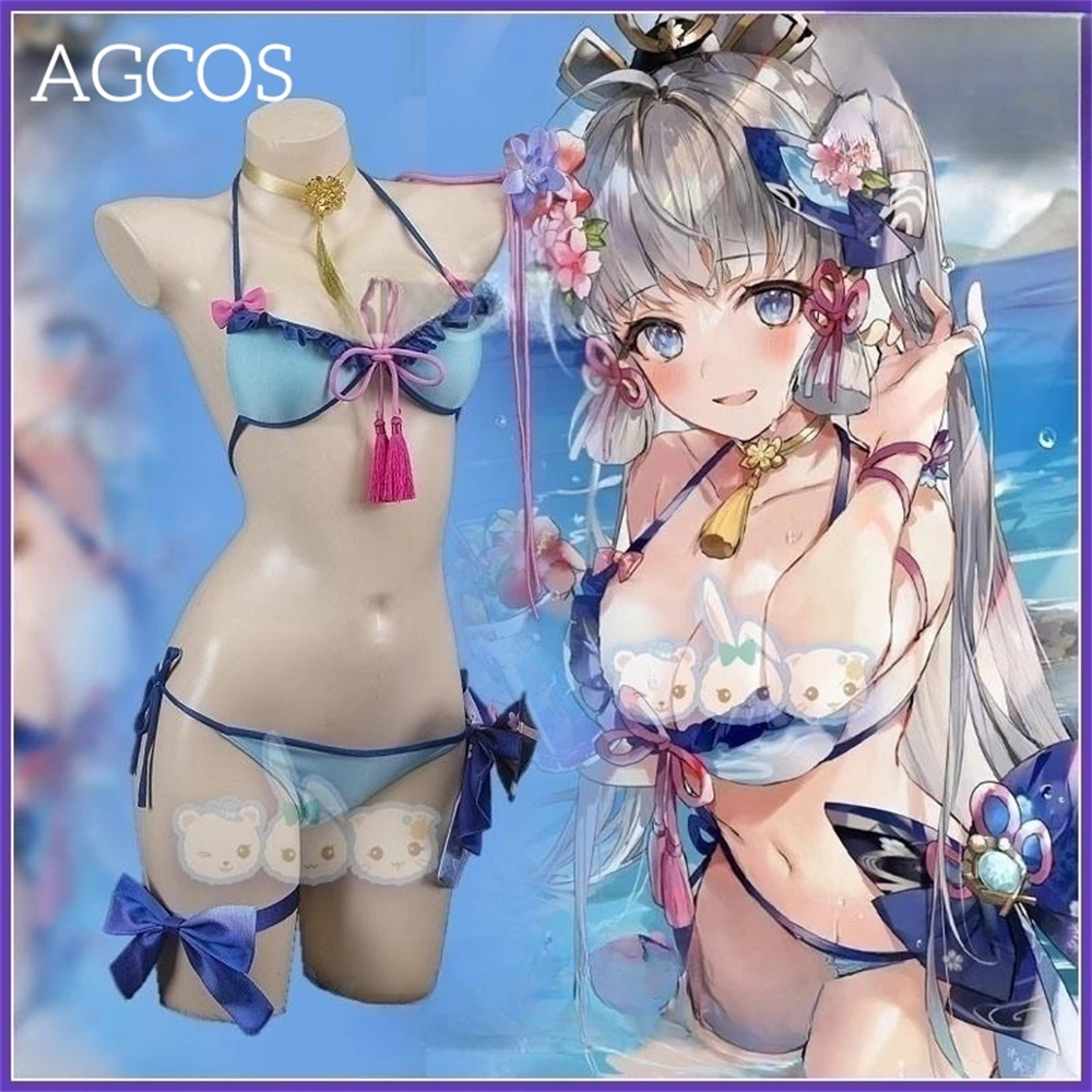 AGCOS Genshin Impact Kamisato Ayaka Cosplay Csotume Swimwear Bikini Doujin Sukumizu Sexy Cosplay