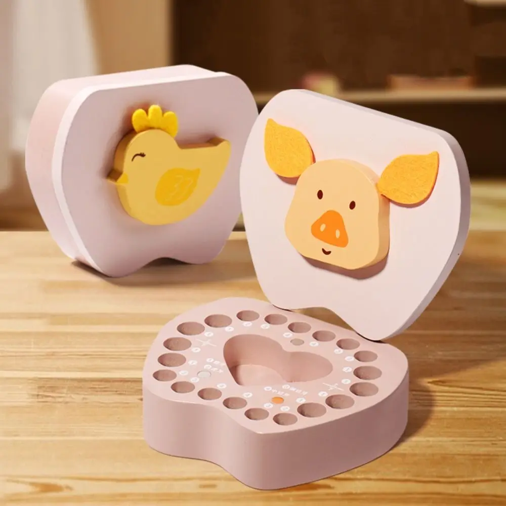 Souvenirs Cute Baby Tooth Box Zodiac Cartoon Breast Teeth Storage Case Wooden Collection Milk Teeth Organizer Children